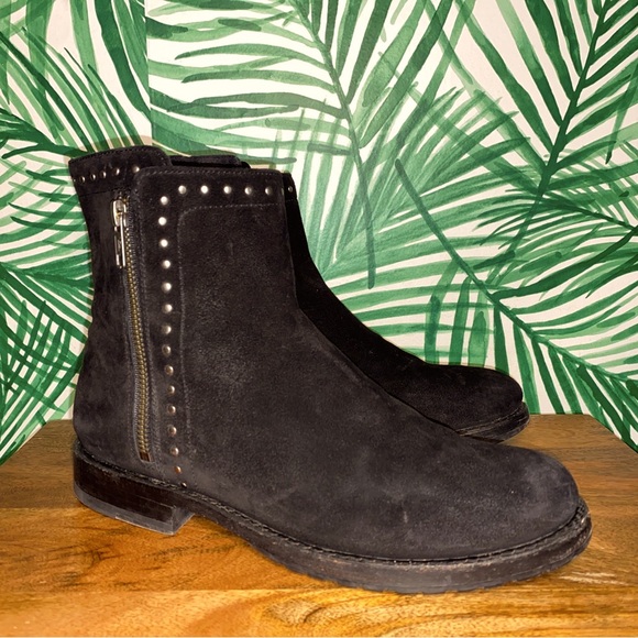 Frye Natalie Black Studded Suede Double Zip Ankle Boots 8.5 B - Picture 1 of 10